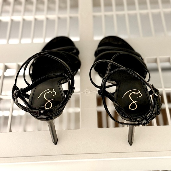 NIB Sam Edelman Delanie Black Patent Strappy Stiletto Heels - Picture 6 of 11